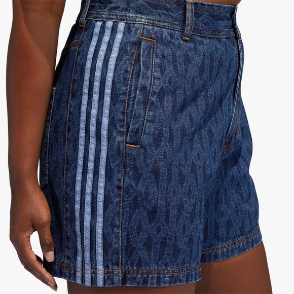 Adidas Women's Ivy Park Dark Blue Ivy Monogram Denim Shorts H61702 - Picture 1 of 7